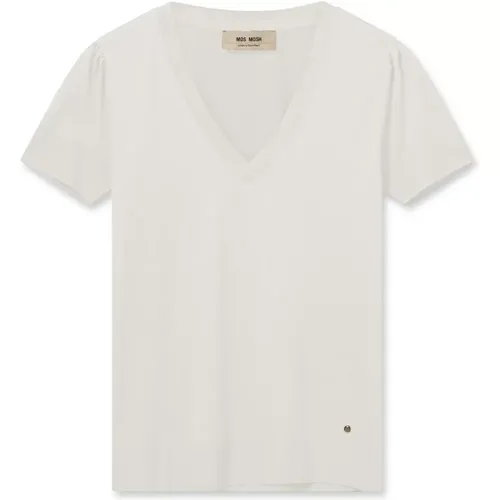 Weiches V-Ausschnitt Tee Top in Ecru , Damen, Größe: XS - MOS MOSH - Modalova