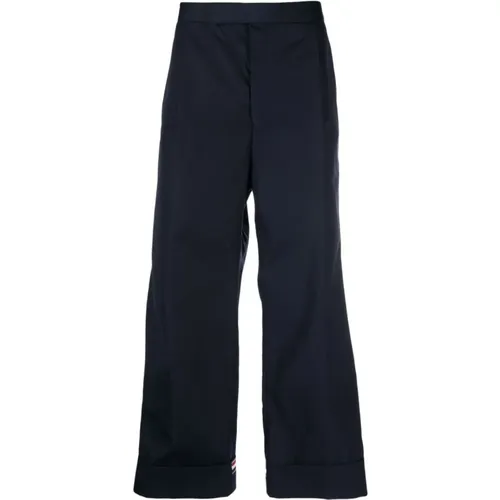 Navy Wide-Leg Cropped Trousers , male, Sizes: M - Thom Browne - Modalova