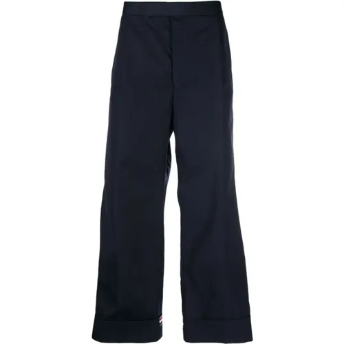 Navy Wide-Leg Cropped Trousers , male, Sizes: XS, M - Thom Browne - Modalova