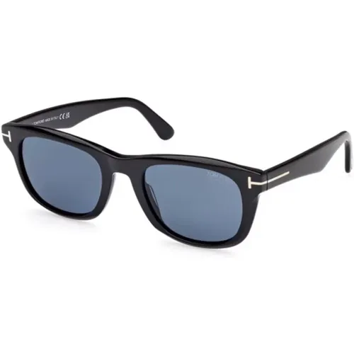 Glänzende schwarze Sonnenbrille mit blauen polarisierten Gläsern - Tom Ford - Modalova