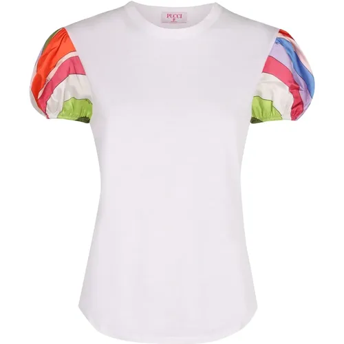 Bedruckte Ärmel Baumwoll-T-Shirt , Damen, Größe: M - EMILIO PUCCI - Modalova