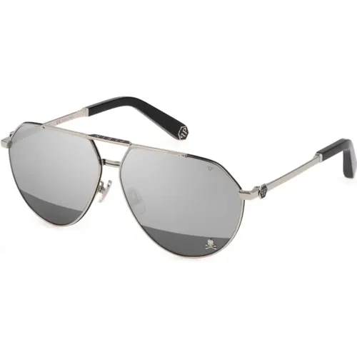 Sunglasses, unisex, , Size: 64 MM Skull Shield Sunglasses Silver/Grey - Philipp Plein - Modalova