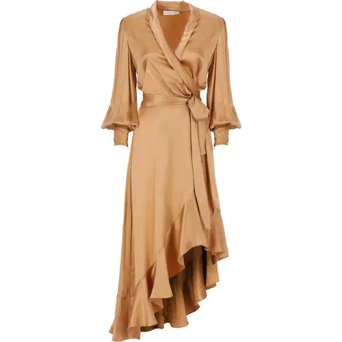 Silk Dress with V-Neckline , female, Sizes: M - Zimmermann - Modalova