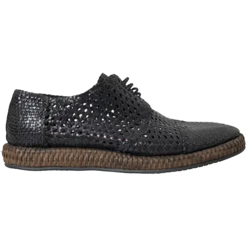 Schwarze gewebte Ziegenleder Derby Schuhe , Herren, Größe: 44 EU - Dolce & Gabbana - Modalova