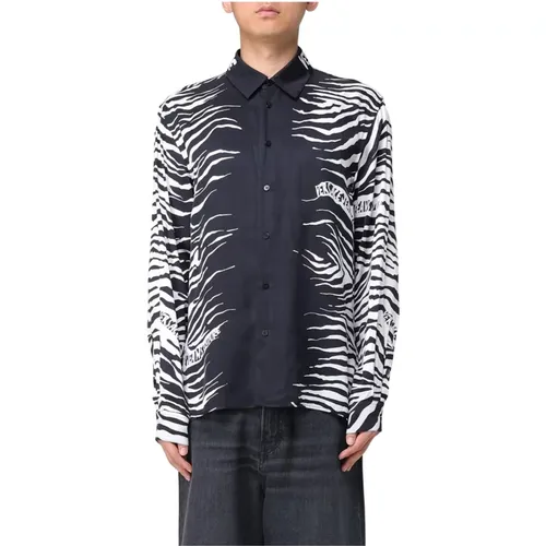 Casual Shirts, male, , Size: L Zebra Print Silk Shirt - Versace Jeans Couture - Modalova