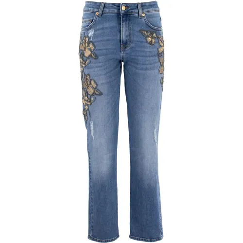 Floral Skinny Jeans with Golden Yarns , female, Sizes: M, L, S - Ermanno Scervino - Modalova