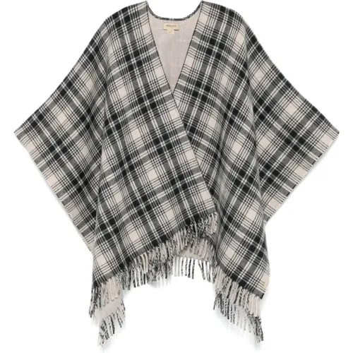 Capes, female, , Size: ONE SIZE Plaid Check Cape with Fringed Hem - Woolrich - Modalova