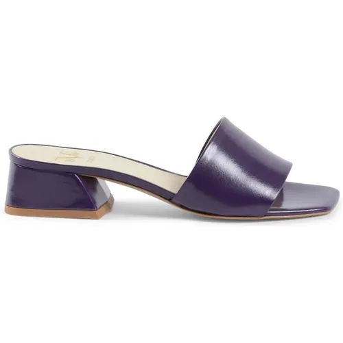 Heeled Mules, female, , Size: 8 US Violet Leather Heeled Sandals - 19v69 Italia - Modalova