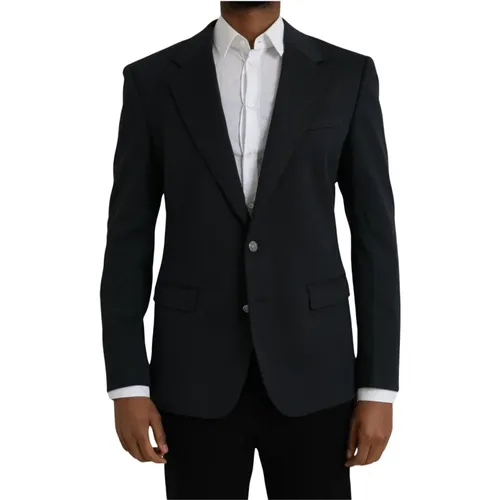 Blazers, male, , Size: L Dark Single Breasted Blazer - Dolce & Gabbana - Modalova