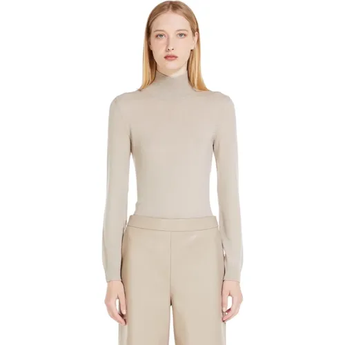 Beige Jersey High Neck Ribbed Sweater , female, Sizes: S, L, M - Max Mara - Modalova