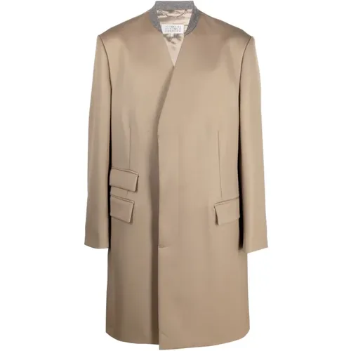 Single-Breasted Coats, male, , Size: M Camel Wool Blend Single-Breasted Coat - Maison Margiela - Modalova