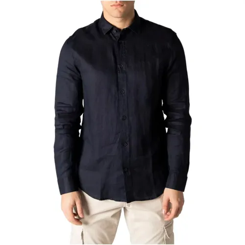 Mens Linen Long Sleeve Shirt , male, Sizes: L, M, XL, 2XL, S - Armani Exchange - Modalova