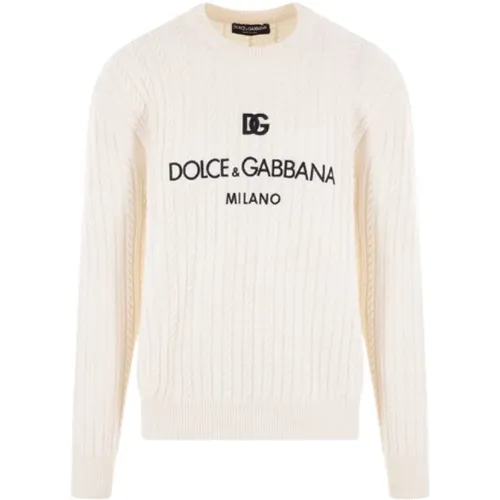 Ivory Wool Logo Sweater , male, Sizes: S, M, L, XL - Dolce & Gabbana - Modalova