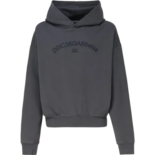 Grey Cotton Hooded Sweatshirt Elastic Cuffs , male, Sizes: S, L, M - Dolce & Gabbana - Modalova