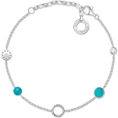 Bracelets, female, , Size: ONE SIZE Sterling Silver Turquoise Bracelet with Zirconia - Thomas Sabo - Modalova