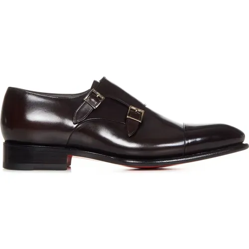 Leather Double Buckle Shoes , male, Sizes: 6 UK - Santoni - Modalova