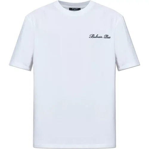 T-Shirts, male, , Size: L T-shirt with embroidered logo - Balmain - Modalova