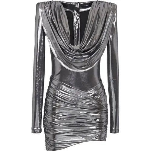 Kurzes metallisches drapiertes Kleid - Balmain - Modalova
