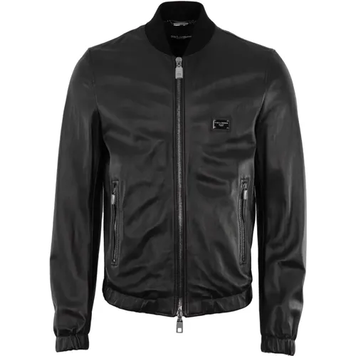 Leather Mens Jacket Branded , male, Sizes: 2XL, M, XL, L - Dolce & Gabbana - Modalova