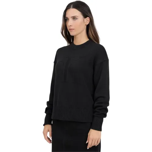 Schwarzer Crewneck Pullover mit Monogramm , Damen, Größe: L - Calvin Klein Jeans - Modalova