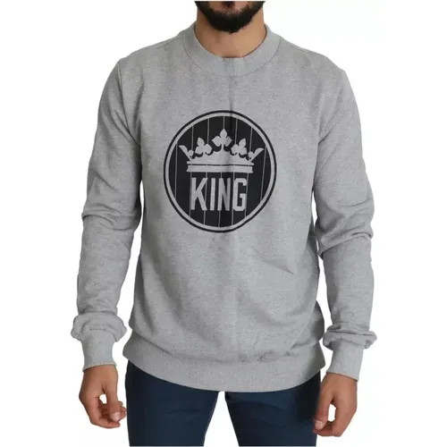 Sweatshirts, male, , Size: XL Crown King Print Cotton Pullover Sweater - Dolce & Gabbana - Modalova