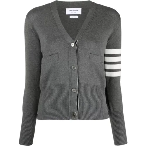Grey Sweater with 4-Bar Stripe Trim , female, Sizes: XS - Thom Browne - Modalova