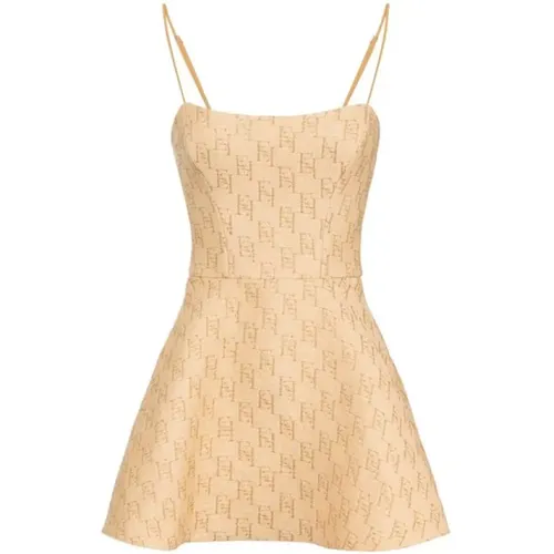 Gold and Straw Jacquard Mini Dress , female, Sizes: XS, S - Elisabetta Franchi - Modalova