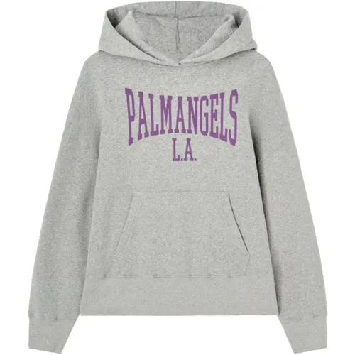 Hoodies, female, , Size: S Grey Hooded Sweater Logo Print - Palm Angels - Modalova