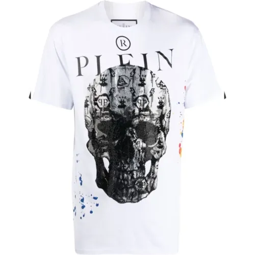 T-Shirts, male, , Size: M Skull T-Shirt With Crystals - Philipp Plein - Modalova