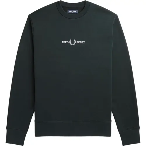 Nachtgrüner Bestickter Sweatshirt , Herren, Größe: M - Fred Perry - Modalova