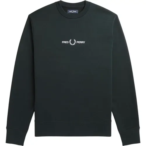 Nachtgrüner Bestickter Sweatshirt , Herren, Größe: XL - Fred Perry - Modalova