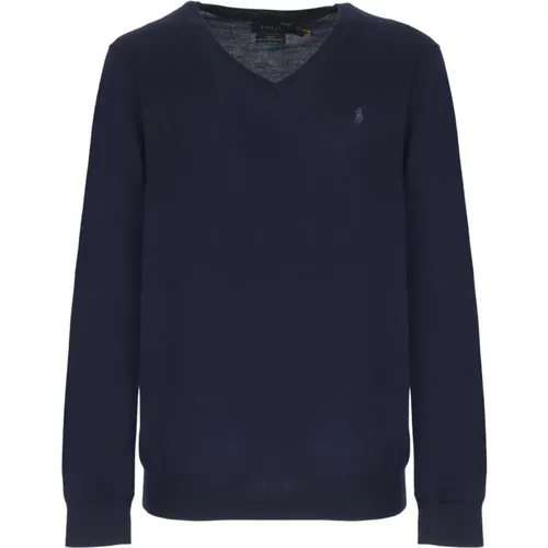 Blauer Woll-V-Ausschnitt Pullover für Herren , Herren, Größe: S - Ralph Lauren - Modalova