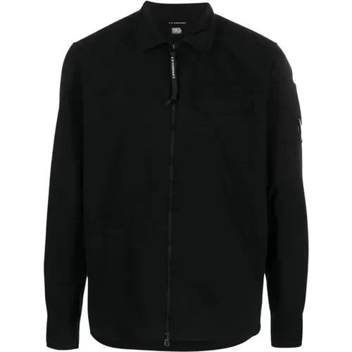 Zip-Up Shirt with Classic Collar and Chest Pocket , male, Sizes: M - C.P. Company - Modalova