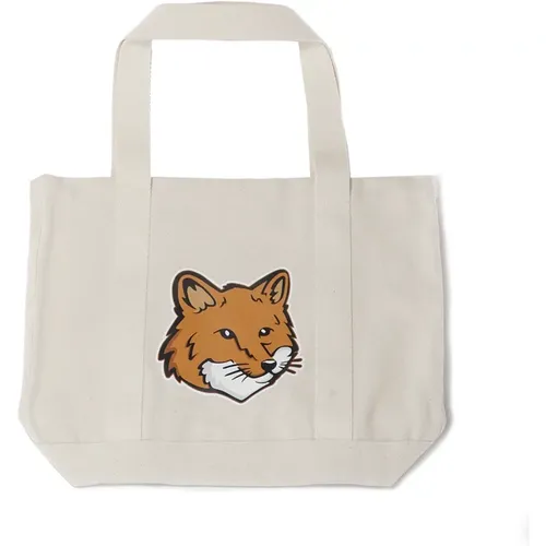 Tote Bags, male, , Size: ONE SIZE Canvas Tote Bag with Fox - Maison Kitsuné - Modalova