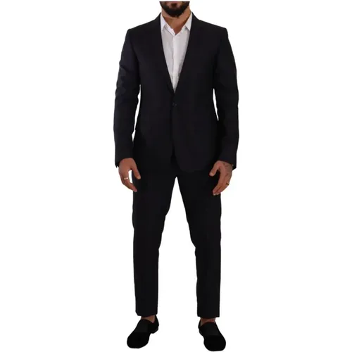 Single Breasted Suits, male, , Size: M Elegant Slim Fit Wool Silk Cashmere Men's Suit - Dolce & Gabbana - Modalova