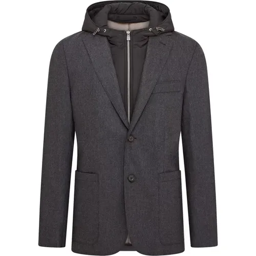 Flannel Stretch Blazer With Detachable Hood , male, Sizes: XL, L - Corneliani - Modalova