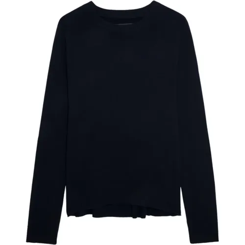 Navy Cashmere Jersey with Sequin Patches , female, Sizes: S - Zadig & Voltaire - Modalova