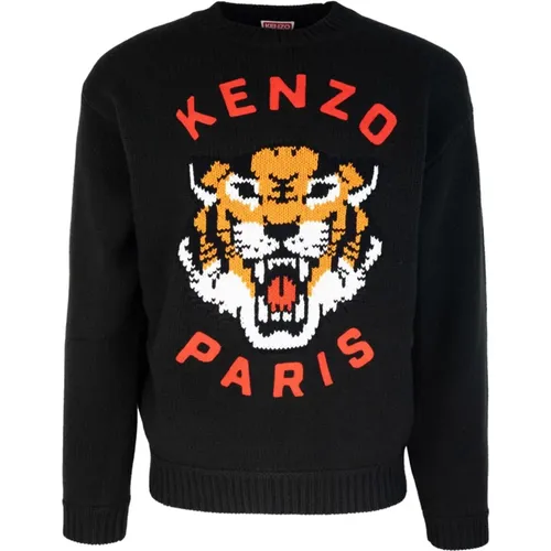 Round-neck Knitwear, male, , Size: L Tiger Embroidered Sweater - Kenzo - Modalova