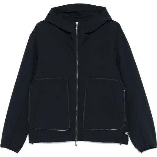 Light Jackets, male, , Size: 2XL Seersucker Hooded Coat Lightweight Zip - Emporio Armani - Modalova