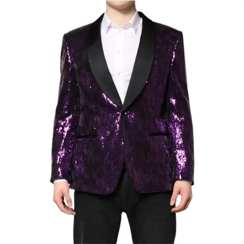Blazers, male, , Size: XL Sequin Embellish Coat Jacket - Dolce & Gabbana - Modalova
