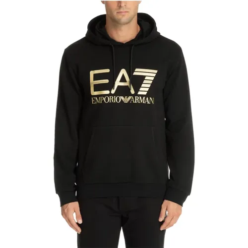 Hoodies, male, , Size: S Drawstring Patterned Logo Pocket Hoodie - Emporio Armani EA7 - Modalova