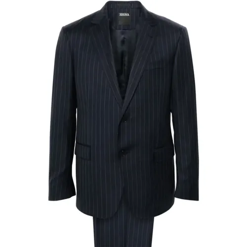 Single Breasted Suits, male, , Size: 2XL Wool Stripe Blazer Trousers Set - Ermenegildo Zegna - Modalova