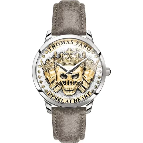 Watches, male, , Size: ONE SIZE Rebel Spirit 3D Skulls Gold Watch - Thomas Sabo - Modalova