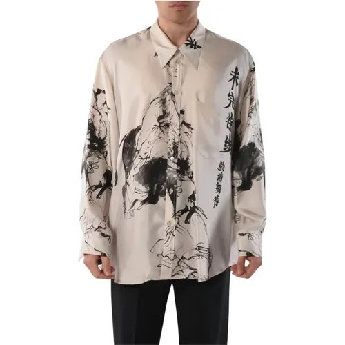 Printed Silk Shirt with Front Buttons , male, Sizes: M - ACT N°1 - Modalova