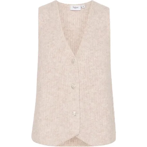 Knitted Vest with V-Neck and Buttons , female, Sizes: 2XL - Saint Tropez - Modalova