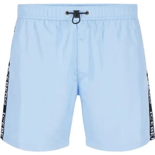 Himmelblaue Swimshorts mit Taping , Herren, Größe: M - Iceberg - Modalova