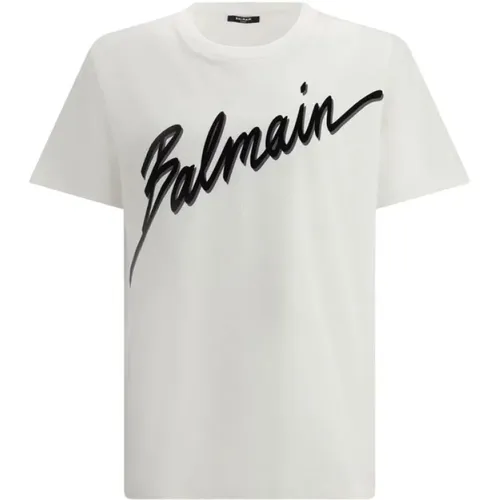 T-Shirts, male, , Size: L Letter Flock T-Shirt Bold Style - Balmain - Modalova