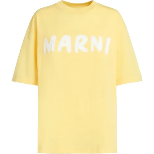 Baumwoll-T-Shirt mit Logo,Gelbe Logo Print T-shirts und Polos - Marni - Modalova