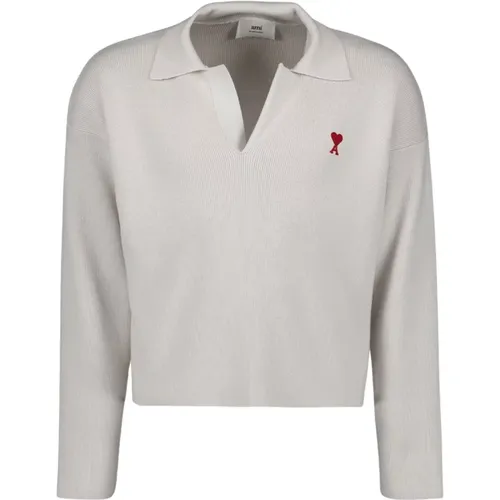 Herz Logo Polo Shirt , Damen, Größe: L - Ami Paris - Modalova