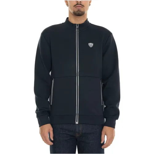 Zip-throughs, male, , Size: M Contrast Zip Sweatshirt with Side Logo - Emporio Armani EA7 - Modalova